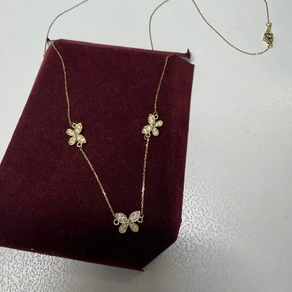 14k Gold Butterfly Pendant Necklace with Diamond Accents - Women Jewelry - Picture 1 of 4